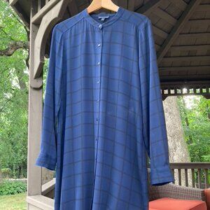 Eileen Fisher Long Sleeve Band Collar Buttoned Shirt/Tunic (Small) Navy/Black